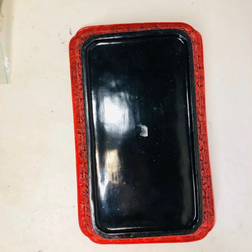 Vtg Chinese Cinnabar Style Resin Dragons Tray